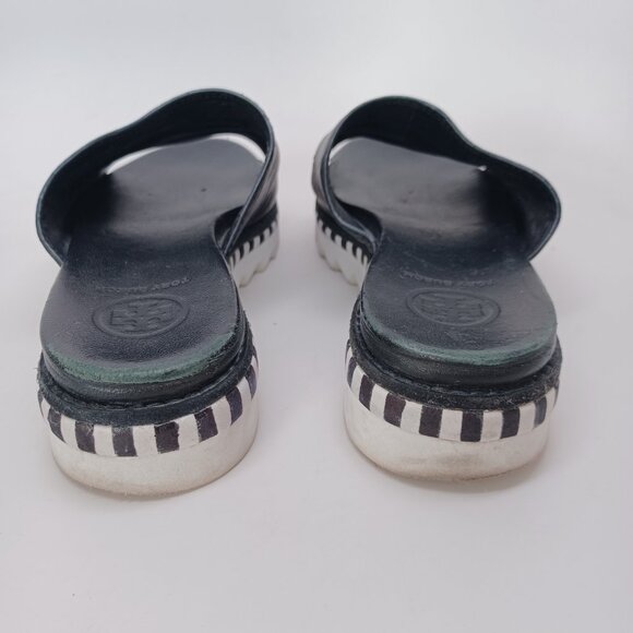 Tory Burch Slides Black Leather Open Toe Sandals Womens 5.5 - Picture 5 of 16